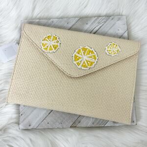 NWT Colorplay Lemon Slice Woven Straw Summer Clutch Bag